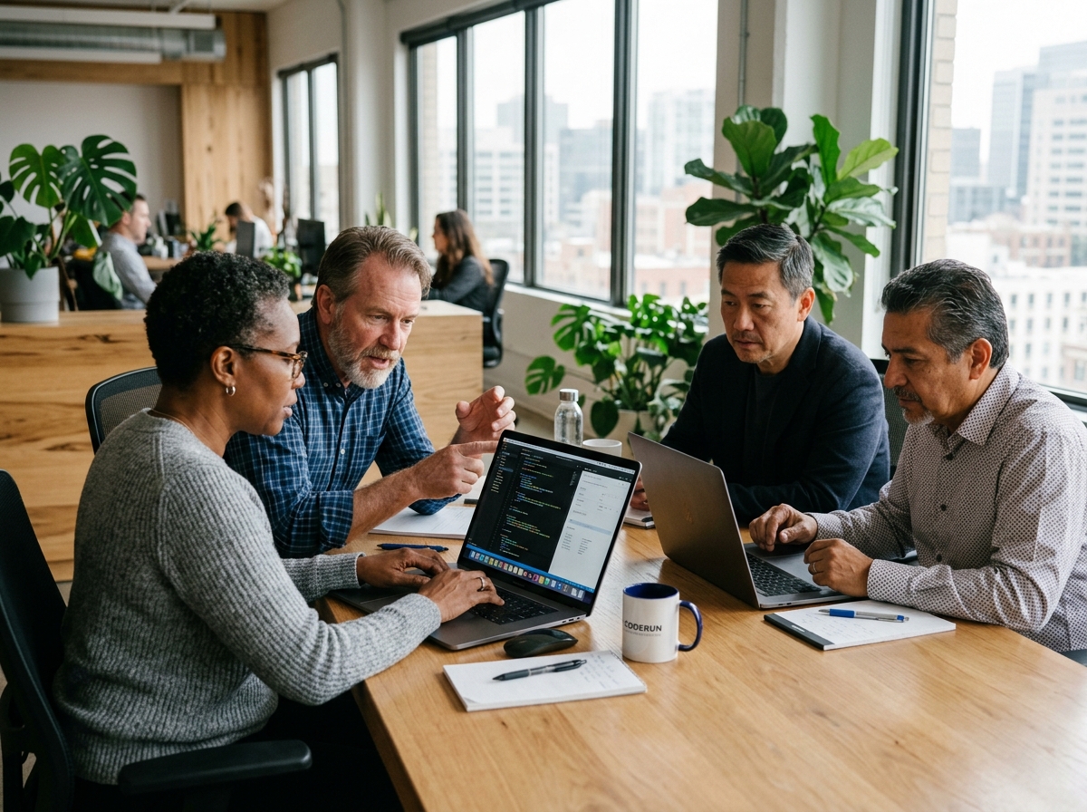 Software engineering squad collaborating on WordPress Full Site Editing block theme architecture